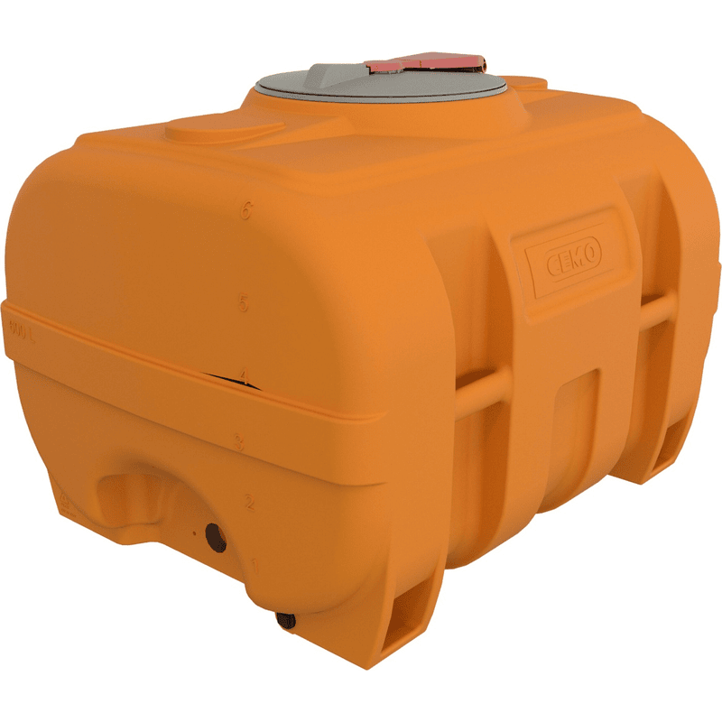 CEMO Fût en PE de forme valise, orange, de 600 à 3000 litres, sans cloison anti-ballottement