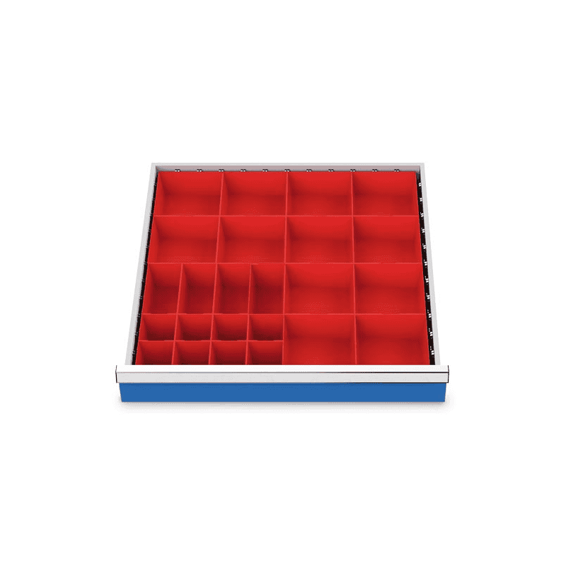 Kleinteilekästen Set 24-teilig, R 24-24, Schubladennutzmass 600 x 600 mm, in 3 Blendenhöhen