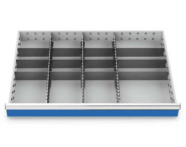 Compartimentage des métallique set 15 pièces, R 36-24, dimension utiles des tiroirs 900 x 600 mm, en 4 hauteurs de façade
