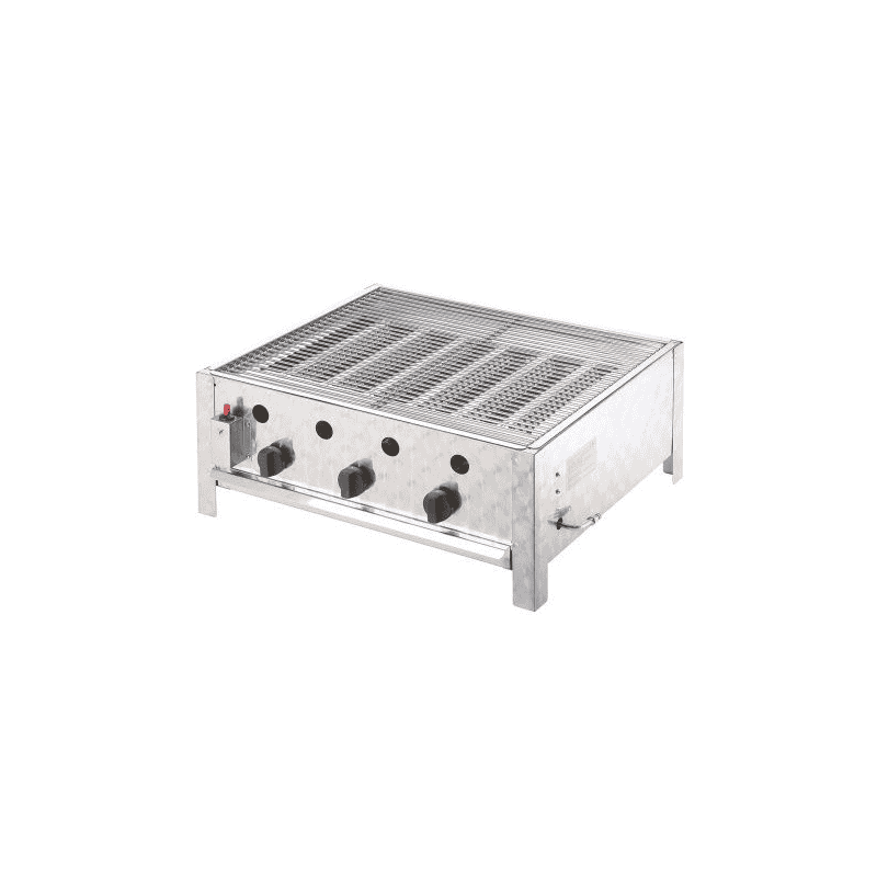 RASCAL Profi-Gasgrill, 10 kW Edelstahlgrill mit Rost und 3 Brennern für Gastronomie und Events
