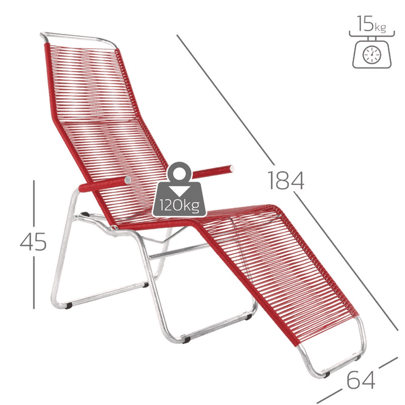 Schaffner Chaise longue spaghetti BRISSAGO, patins avec accoudoirs, empilable