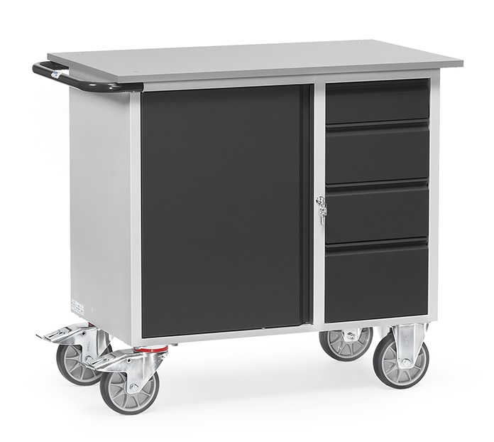 Stahlblech-Werkstattwagen "GREY EDITION", 1 Schrank und 4 Schubladen
