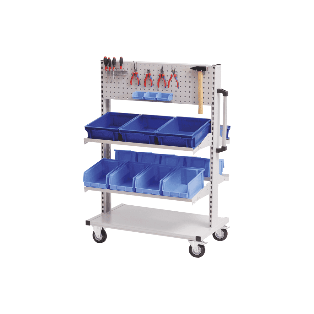 Bedrunka+Hirth Multi-Wagen, 4 x neigbarer Fachboden, 2 x Lochwand, 990 x 610 x 1450 mm