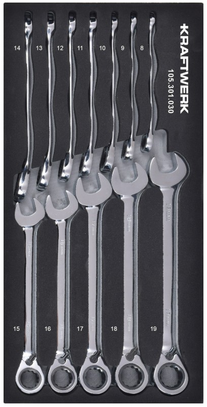 KRAFTWERK BASIC LINE EVA Ratschen-Ring-Gabelschlüssel-Einlage, 200 × 400 mm, 12-teilig