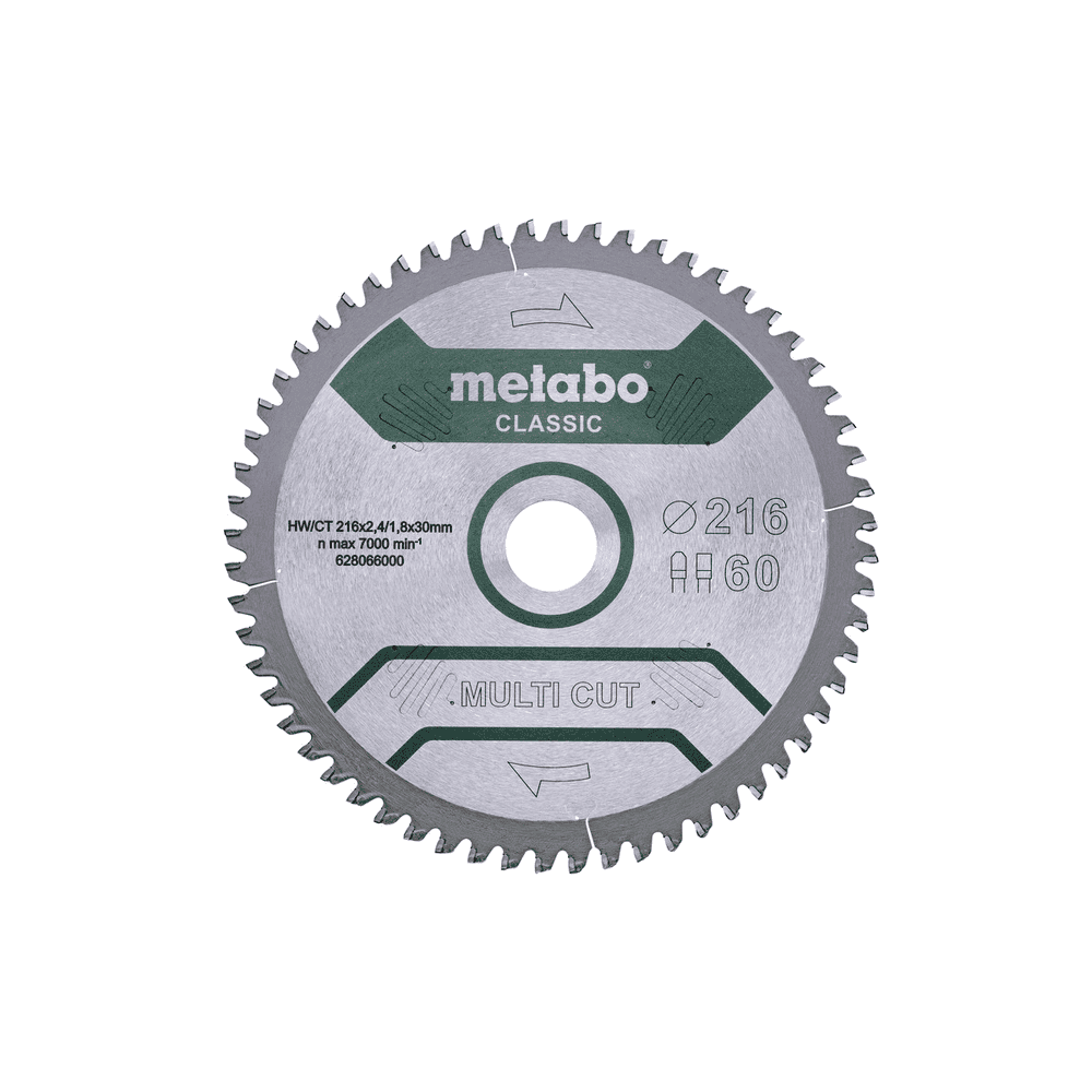 Metabo Kreissägeblatt "Multi Cut - Classic" 216 x 30 mm, Z60, FZ / TZ, 5° negativ