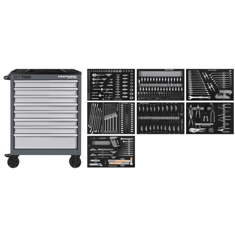 KRAFTWERK BT700 Werkstattwagen, 8 Schubladen, BASIC, inkl. Werkzeug, 351-teilig, BxTxH 719 x 474 x 1000 mm