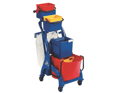 Chariot de nettoyage et de service professionnel avec 1 x 28 l et 2 x 4 l seaux et support pour sac poubelle