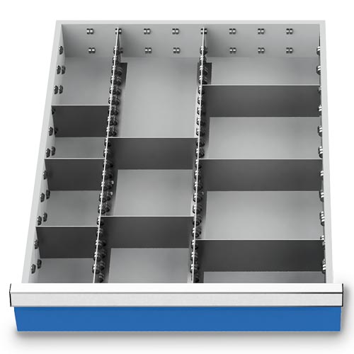 Compartimentage des métallique set 10 pièces, R 18-24, dimension utiles des tiroirs 450 x 600 mm, en 5 hauteurs de façade