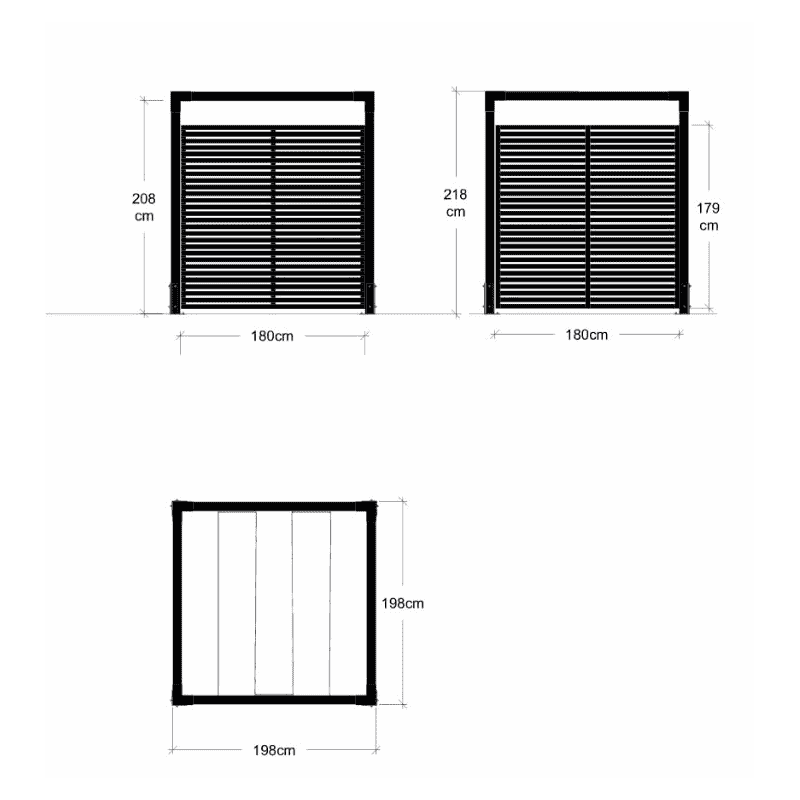 PLUS Pergola Daylife aus Holz, Schwarz RAL 9005, Modell 5, BxTxH 1980 x 1980 x 2180 mm