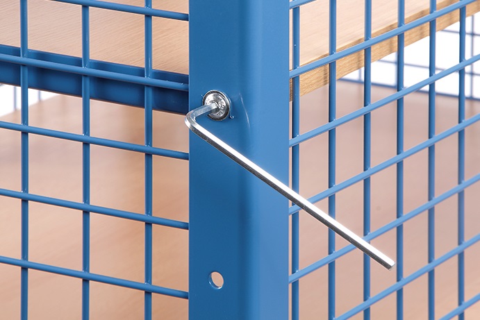 Fetra Kastenwagen verkleidet mit Drahtgitter, 1 Längsseite offen, Tragkraft pro Einlegeboden 90 kg
