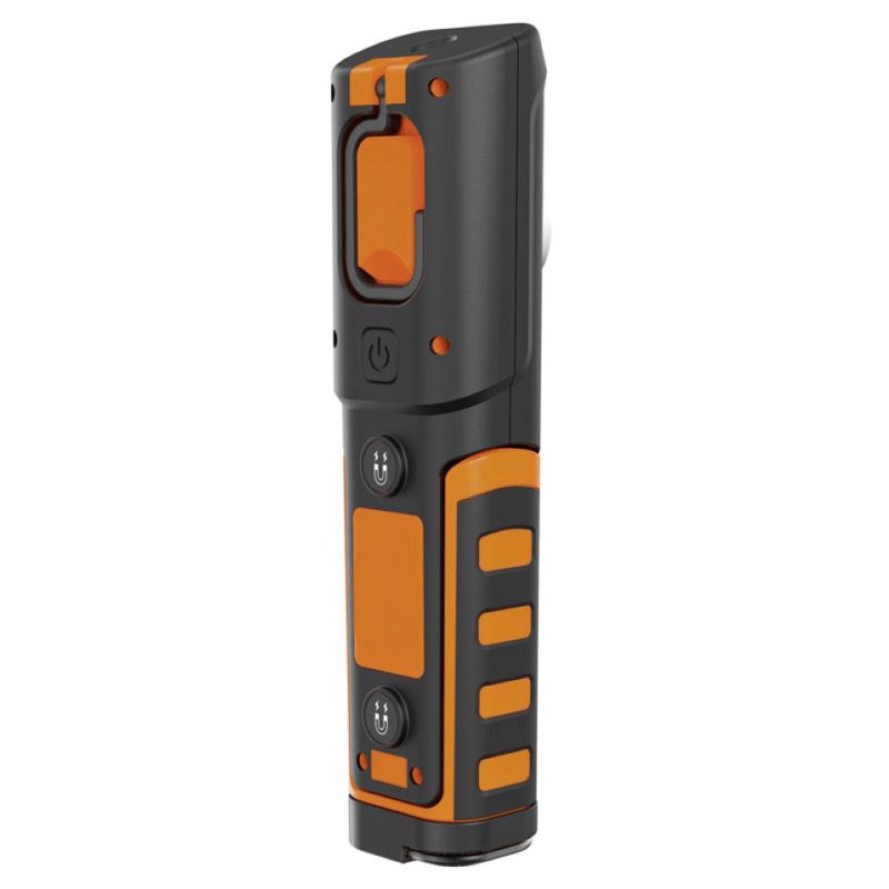 Steffen LED Akku-Arbeitsleuchte 6 W, 600 + 100 lm, 5700 K, 240° drehbar, IP65, schwarz/orange