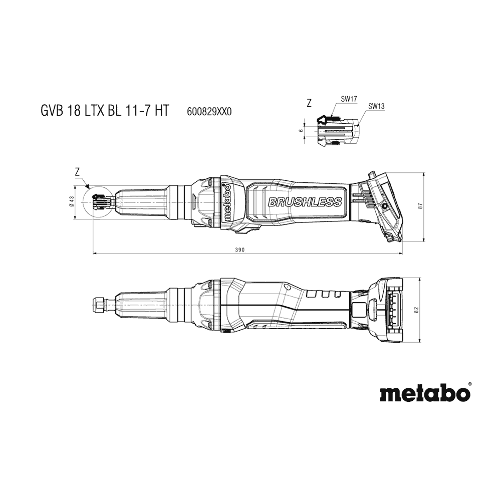 Metabo Akku-Geradschleifer GVB 18 LTX BL 11-7 HT, 18 V ohne Akkupack und Ladegerät