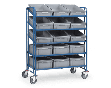 Chariot à bacs européens, 1372 x 685 x 1686 mm, capacité de charge 400 kg, avec bacs