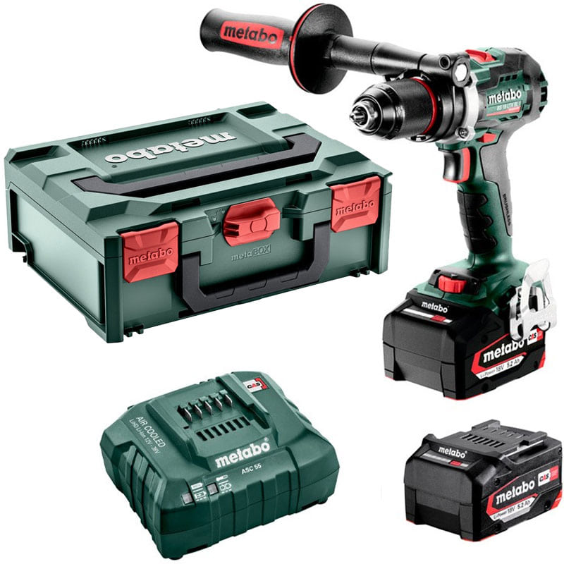 Metabo Perceuse-visseuse à batterie BS 18 LTX BL I, avec 2x batteries Li-Power (18 V / 5.2 Ah), chargeur ASC 55 et metaBOX 145 L