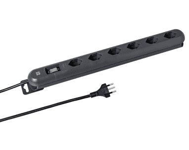 Steffen Steckdosenleiste LINEA PLUS, 6 x T13, 3 m Kabel, schwarz, mit EIN-AUS Schalter und Überstromschutz