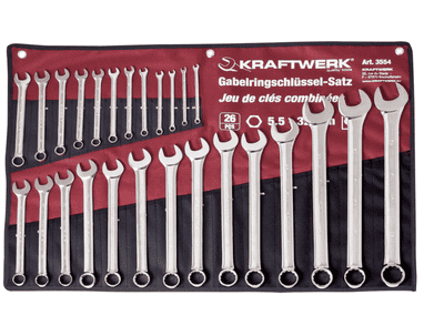 KRAFTWERK PRO LINE Ringgabelschlüssel-Satz, 26-teilig, 5.5–32 mm, Chrom-Vanadium, in Rolltasche