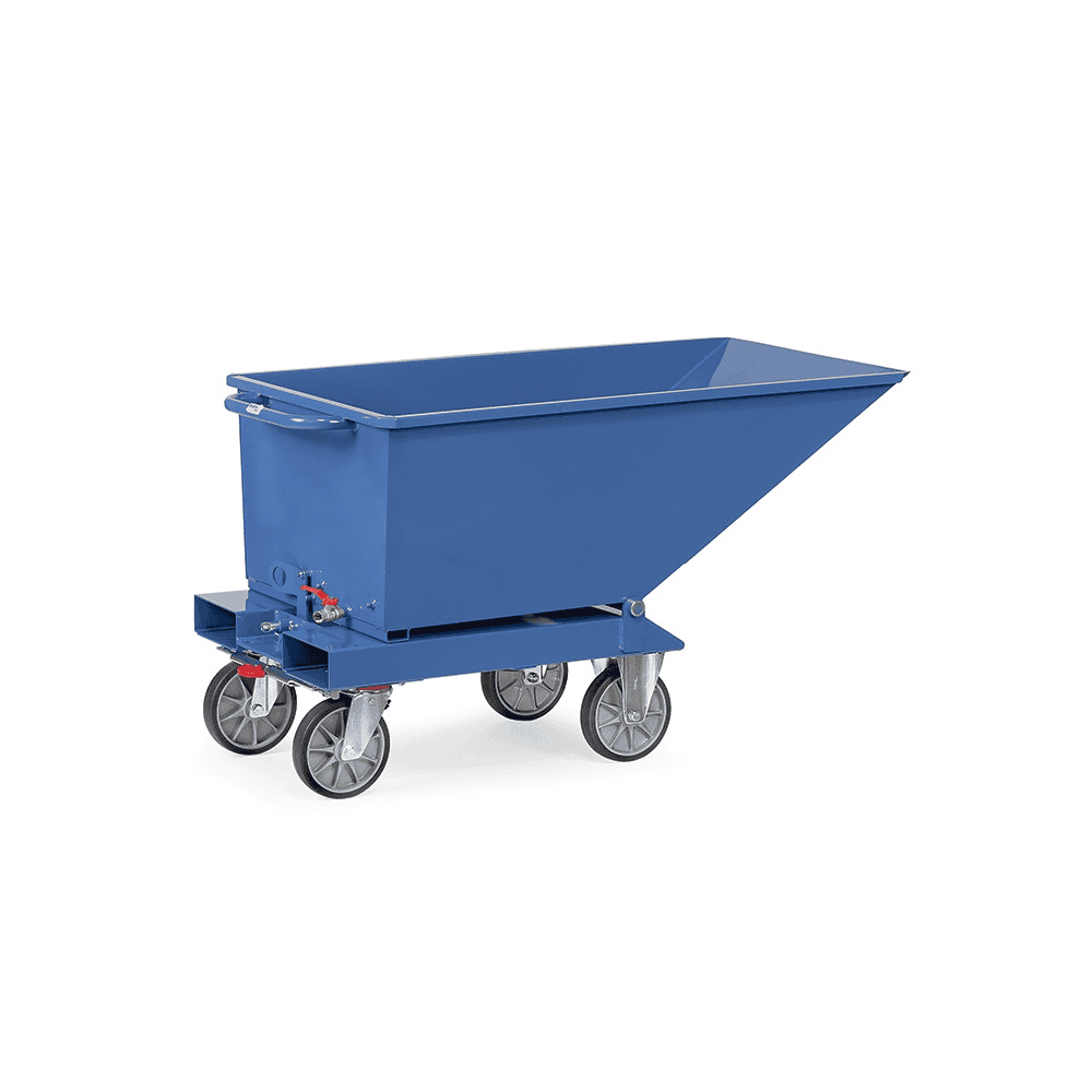 Fetra Benne avec robinet de vidange 250 litres, capacité de charge 750 kg, revêtement époxy bleu RAL 5007