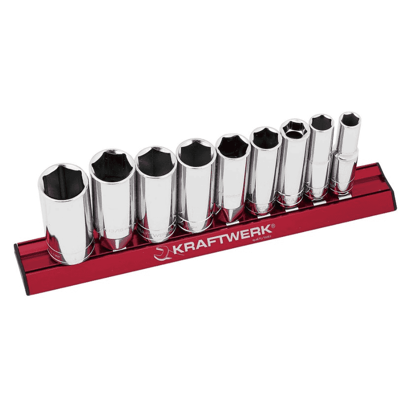 KRAFTWERK PRO LINE langer Zoll-Stecknuss-Satz MAGALU 3/8", 9-teilig, S2 Qualität