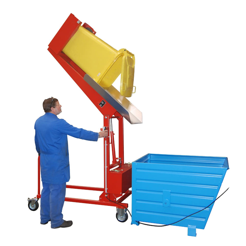 Chariot basculant pour poubelles électrohydraulique, en diverses versions