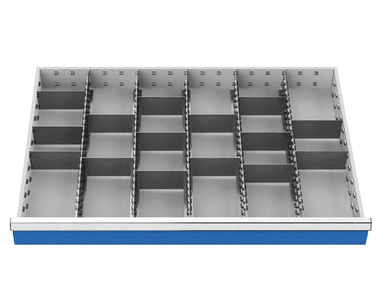 Compartimentage des métallique set 20 pièces, R 36-24, dimension utiles des tiroirs 900 x 600 mm, en 5 hauteurs de façade