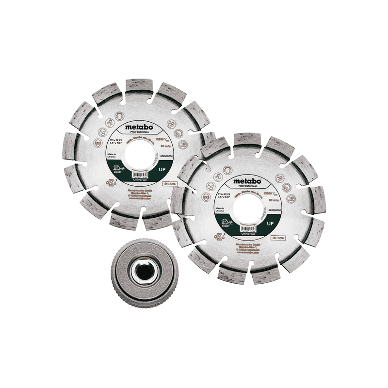 Metabo Set: 2 x Diamanttrennscheibe "UP", 115 x 22,23 mm und 1 x Quickspannmutter M 14