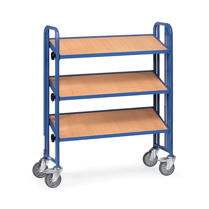 Fetra Chariot de montage en bois, version simple face, RAL 5007, en 2 tailles