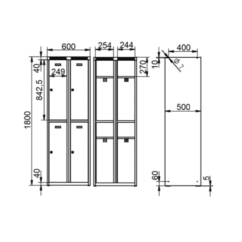 Garderobenschrank mit 4 Abteile