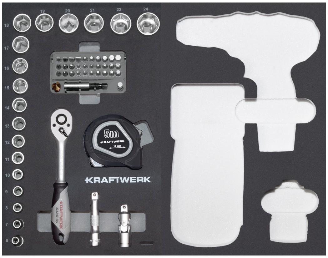 KRAFTWERK BASIC LINE Werkzeugkoffer B147, 3/8“ ohne Bohrschrauber mit Makita Einlage, 97-teilig
