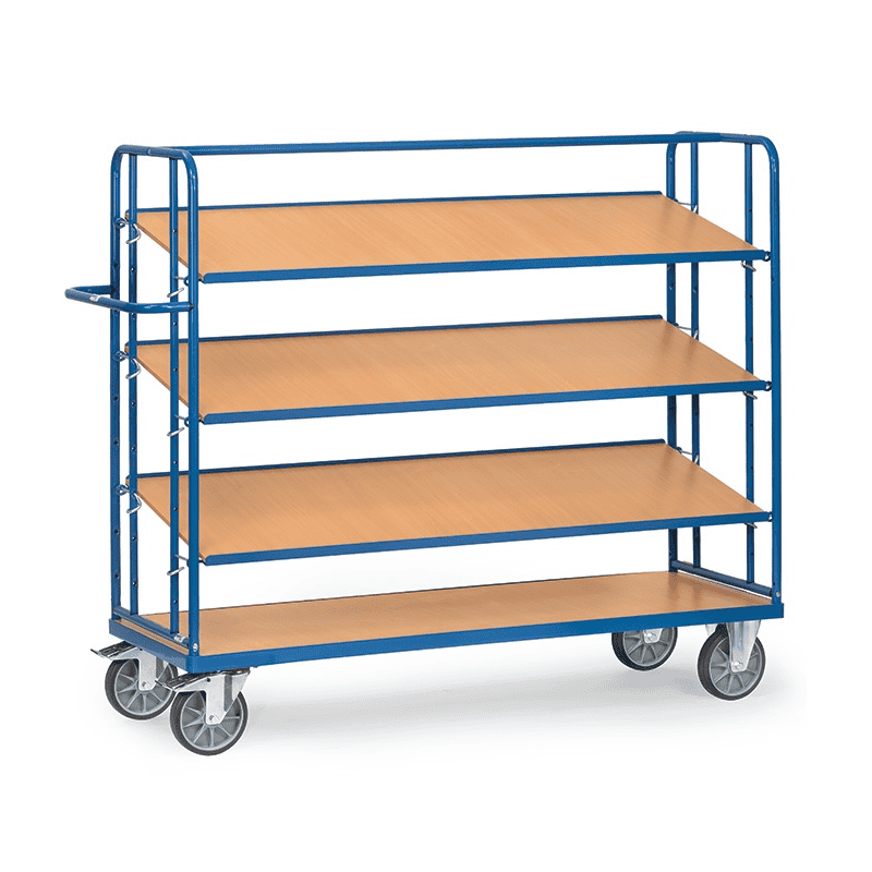 Fetra Etagenwagen mit verstellbaren Böden, 500 kg Tragkraft, 3 lose Etagen, 1560 mm hoch