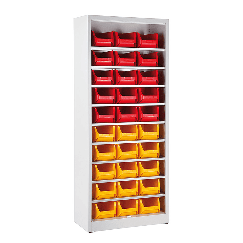 Magazinschrank mit 30 Sichtlagerkästen