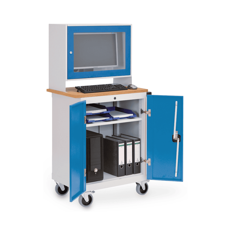 Bedrunka+Hirth Mobiler Computerschrank mit Monitoraufsatzgehäuse für 24" Monitor, 750 x 500 x 1600 mm