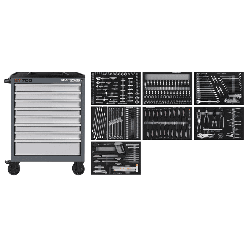 KRAFTWERK BT700 Werkstattwagen, 8 Schubladen, BASIC, inkl. Werkzeug, 351-teilig, BxTxH 719 x 474 x 1000 mm