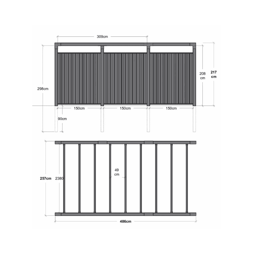 PLUS Pergola Arcade aus Holz, Schwarz RAL 9005, Modell 6, BxTxH 4860 x 2570 x 2170 mm