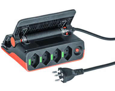 Steffen Steckdosenleiste CLIP, 4 x T13 Steckdosen, 10 A, IP20, 3 m Kabel, schwarz/orange