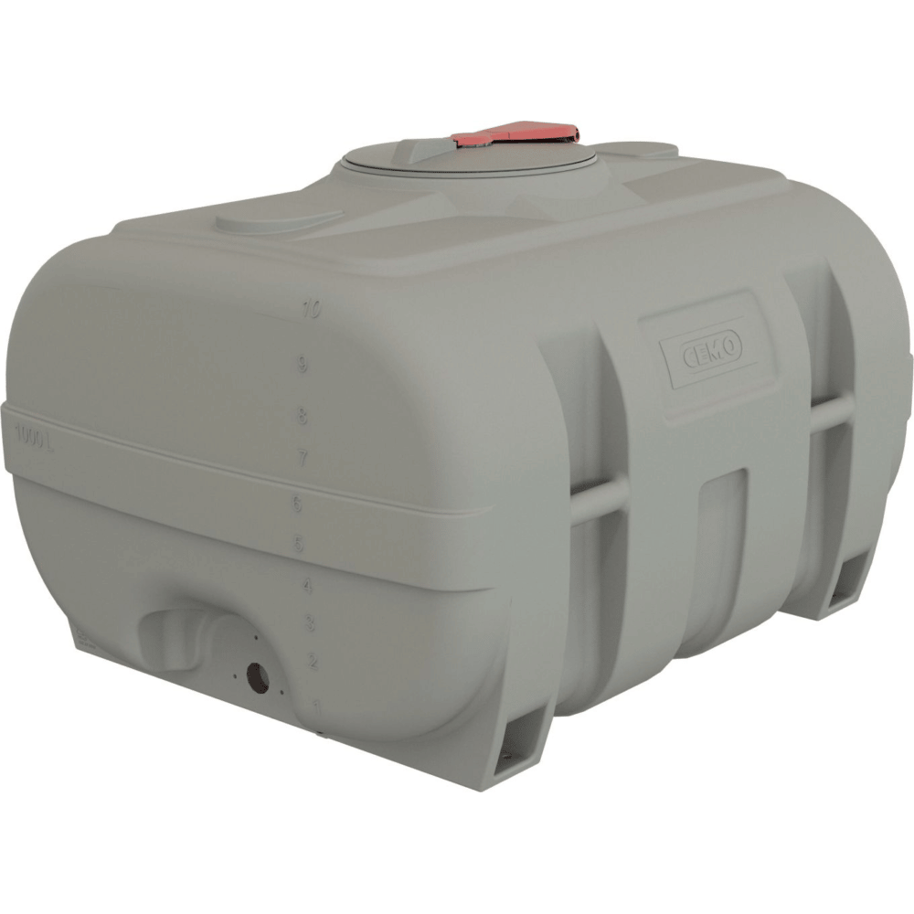 CEMO Fût en PE de forme valise, gris, de 600 à 3000 litres, sans cloison anti-ballottement