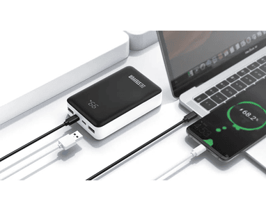 Steffen Powerbank 65 W PD3.0, 20'000 mAh, USB-C/USB-A, max. 20 V / 3.25 A, weiss/schwarz