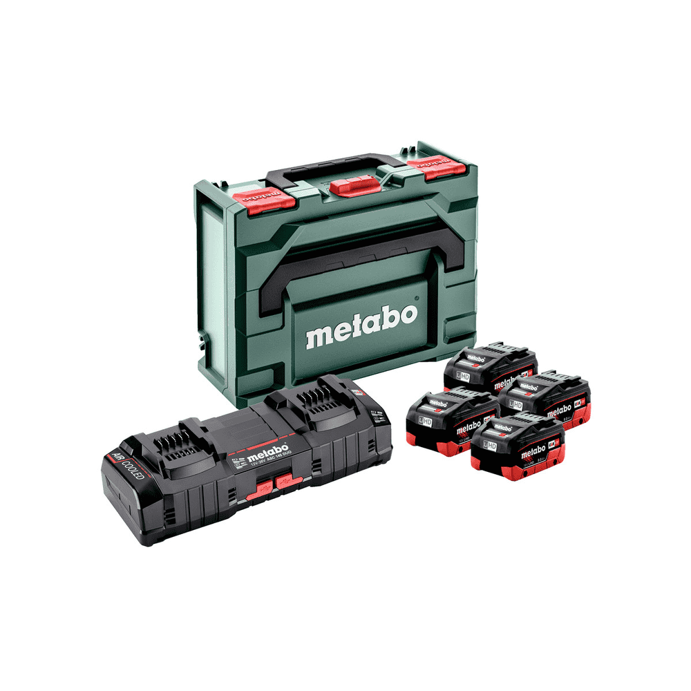 Metabo Basis-Set 18 V LiHD 8.0 Ah - 10.0 Ah, 4 x Akkus, Doppel-Schnellladegerät ASC 145 DUO und metaBOX 145