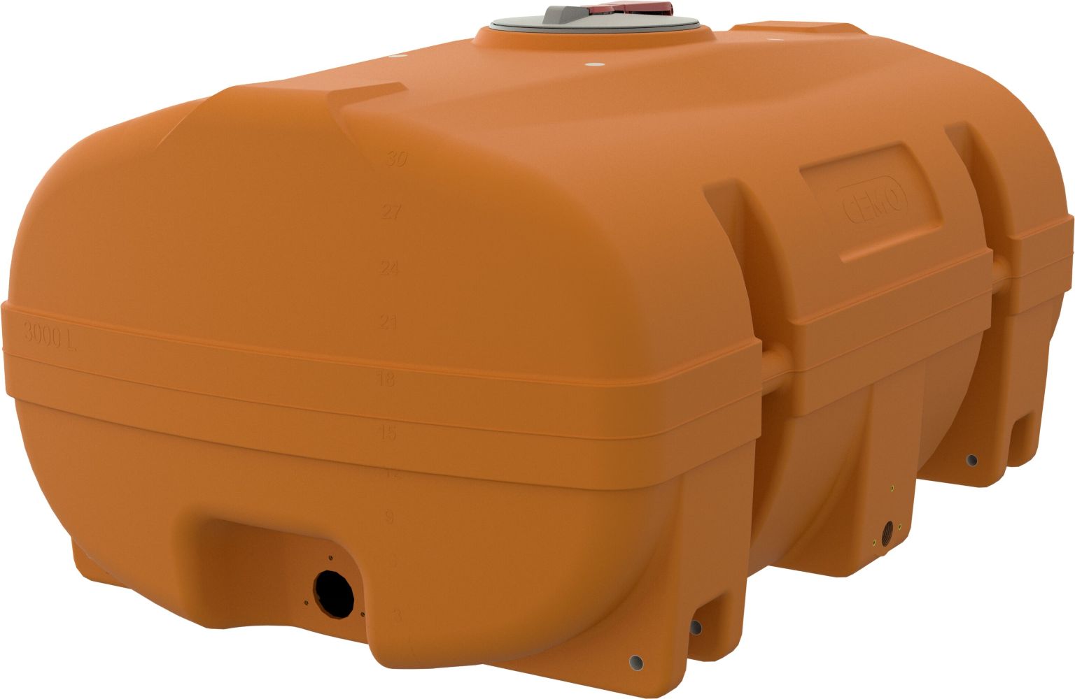 CEMO Fût en PE de forme valise, orange, de 600 à 3000 litres, sans cloison anti-ballottement