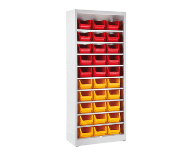 Magazinschrank mit 30 Sichtlagerkästen