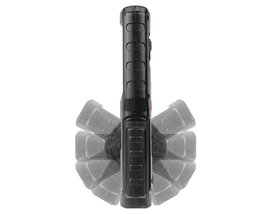 Steffen LED Akku-Handleuchte 5 W, 600 + 100 lm, 5700 K, 240° drehbar, IP54, schwarz/orange
