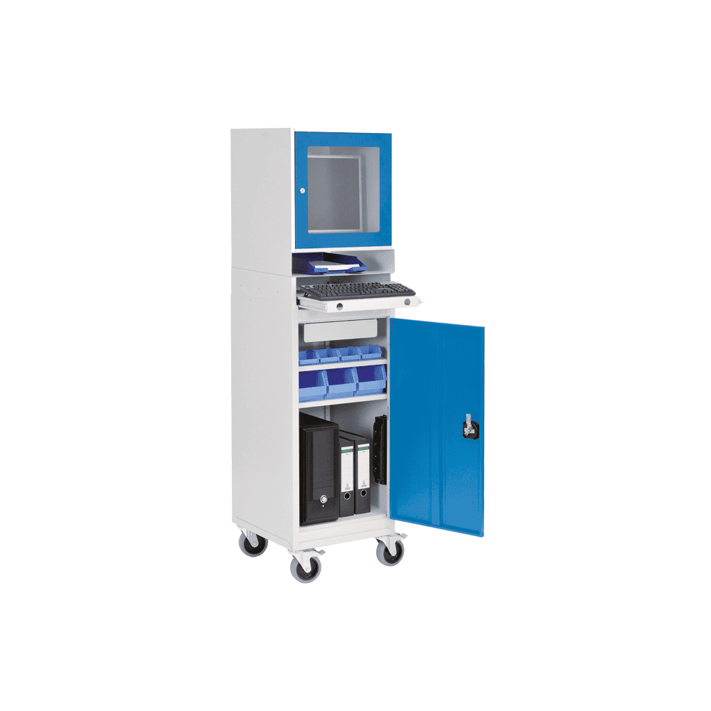 Bedrunka+Hirth Mobiler Computerschrank mit Tastaturauszug und Monitoraufsatzgehäuse für 15,6" Monitor, 500 x 500 x 1950 mm