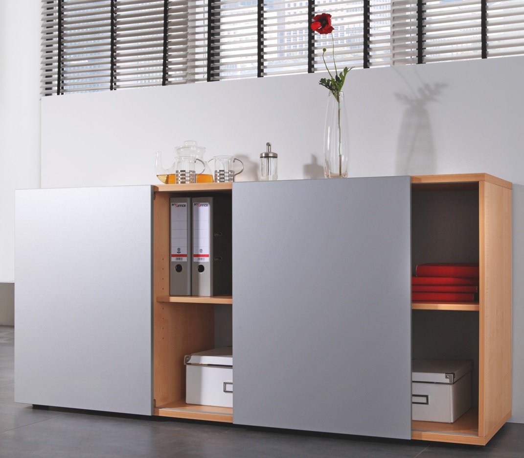 Buffet avec portes coulissantes Reuss, 2 hauteur des dossiers, 1600 x 420 x 748 mm, en divers décors