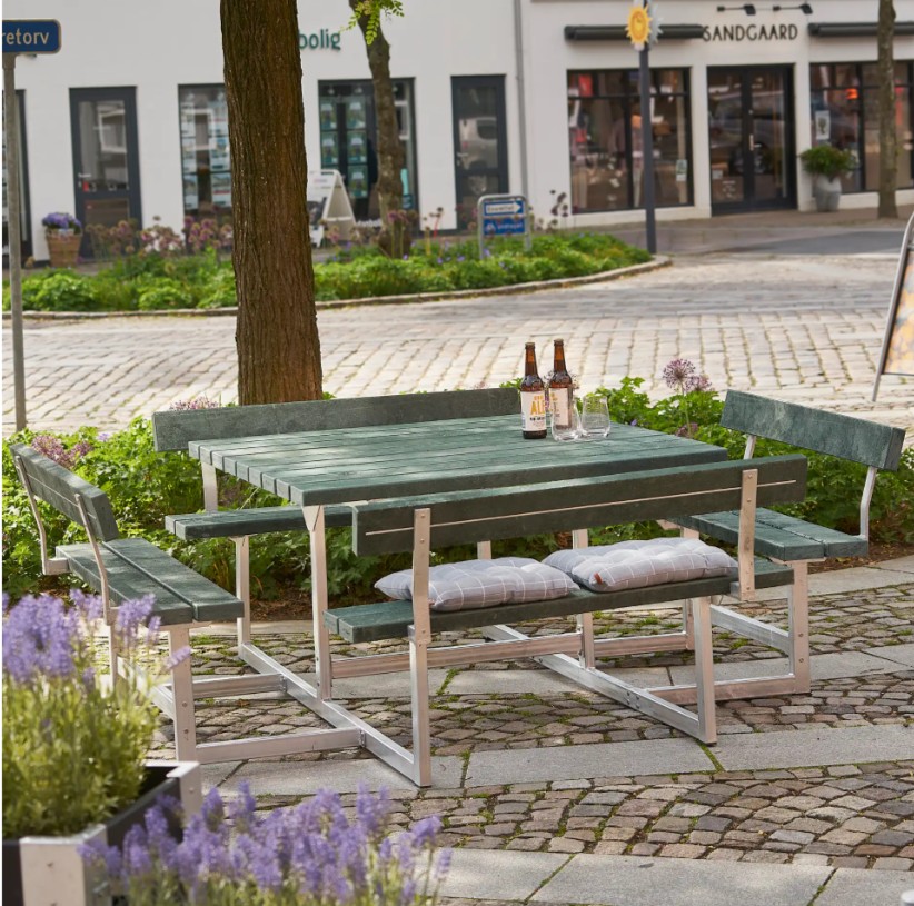 PLUS Picnic Kombi-Gartenmöbel, ReTex, grün, mit Rückenlehnen, 2240 x 2240 x 760 / 450 mm