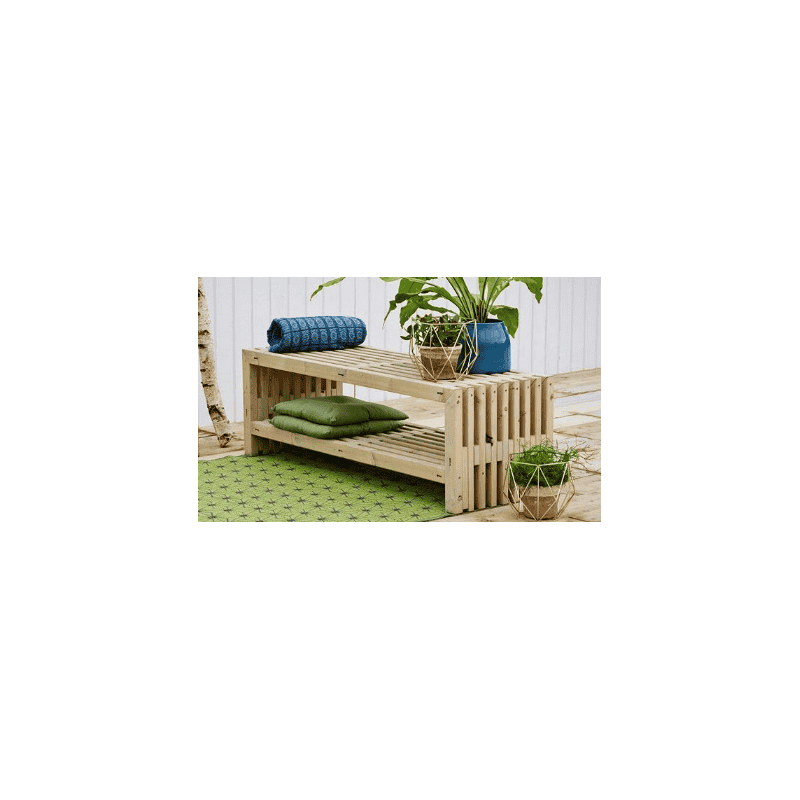 Banc rustique, deux couleurs, deux longueurs, avec ou sans étagère