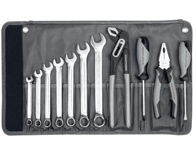 KRAFTWERK BASIC LINE Werkzeugtasche, 11-teilig, mit Ring-Maulschlüsseln, Schraubendrehern und Zangen