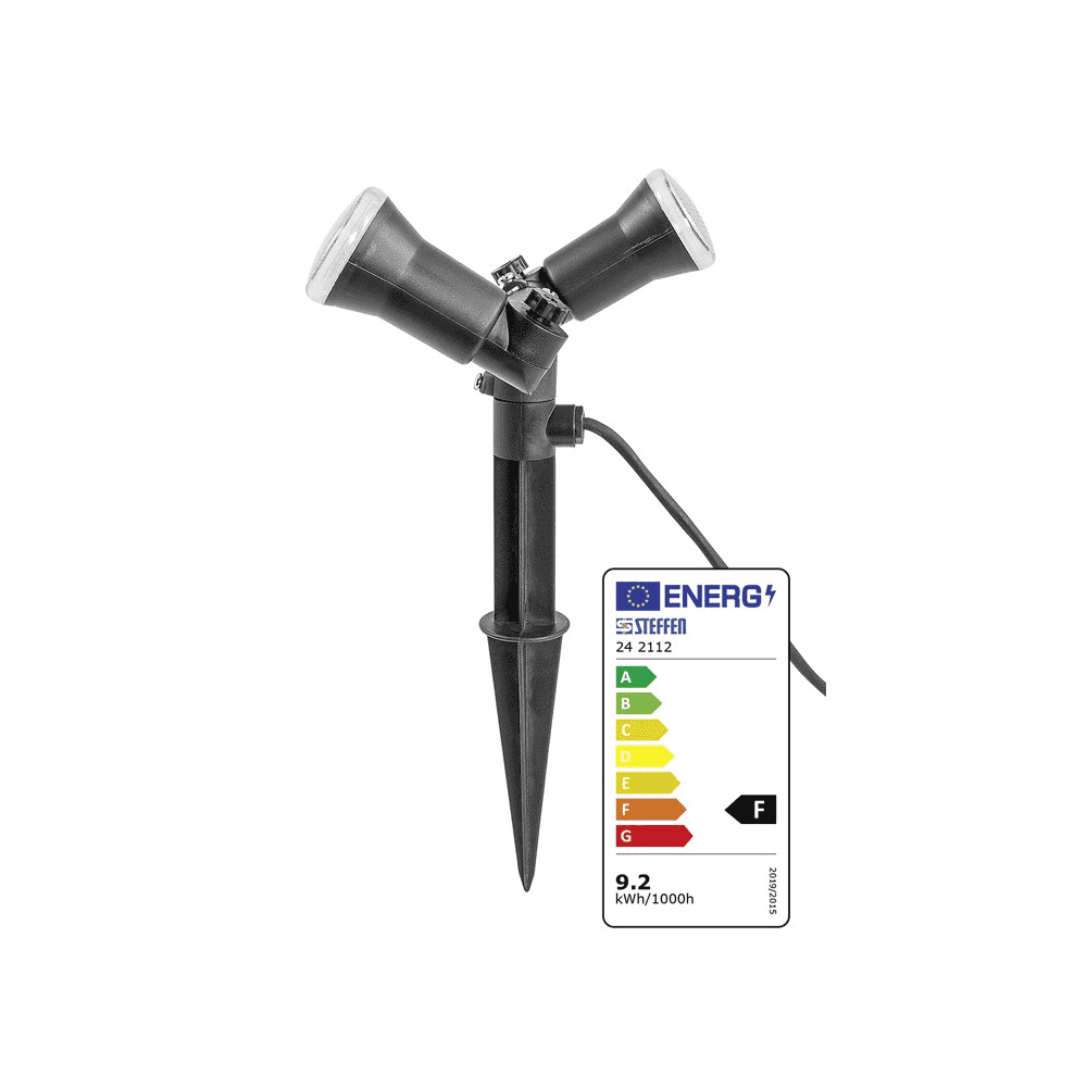 Steffen GardenLine Spot mit 2 x LED-Lampe 5W (10W), 800lm, 4000K, H05RN-F, 3 m Kabel