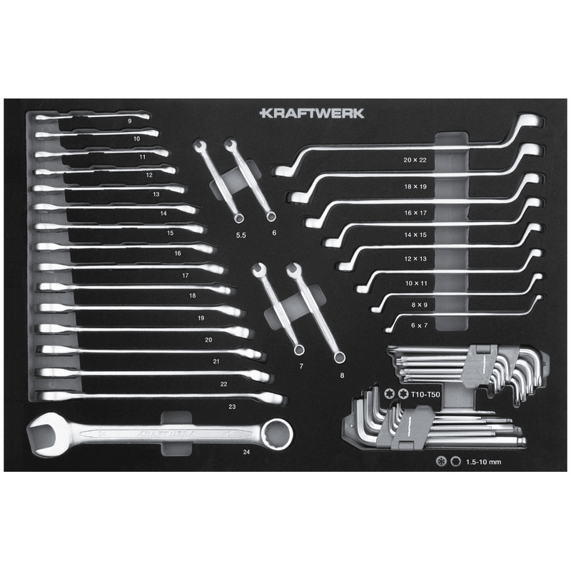 KRAFTWERK BASIC LINE EVA Ringgabel- und Doppelringschlüssel-Einlage, 600 x 400 mm, 46-teilig