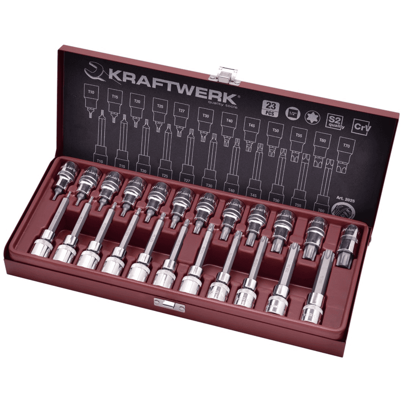 KRAFTWERK PRO LINE TX-Bit-Steckschlüssel-Satz 1/2", 23-teilig, Metallkassette