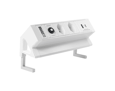 Steffen Tisch-Steckdosenleiste ALU DESK, 2 x T13 Steckdosen, 1 x USB-A, 1 x USB-C, 10 A, IP20, 1.5 m Kabel, weiss