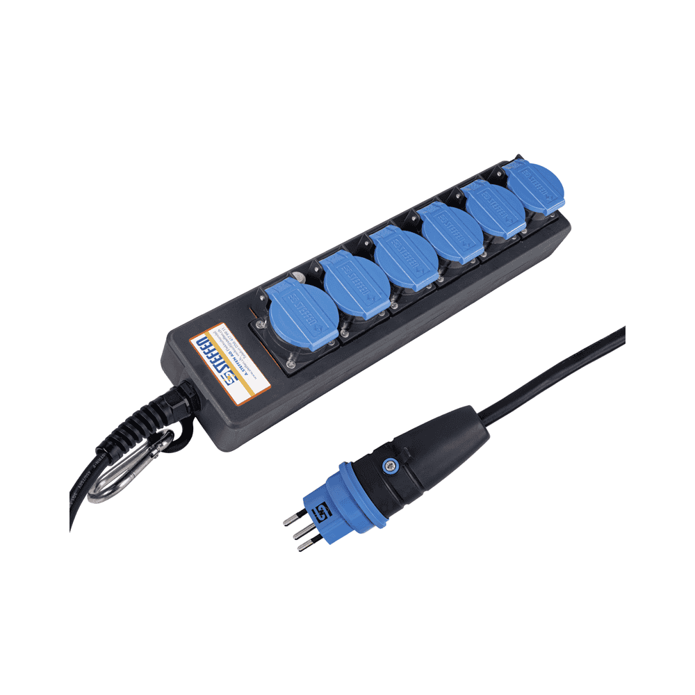 Steffen Steckdosenleiste PROFESSIONAL, T13 Steckdosen, 10 A, GdV 3 x 1.5mm², IP55, schwarz/blau, diverse Ausführungen